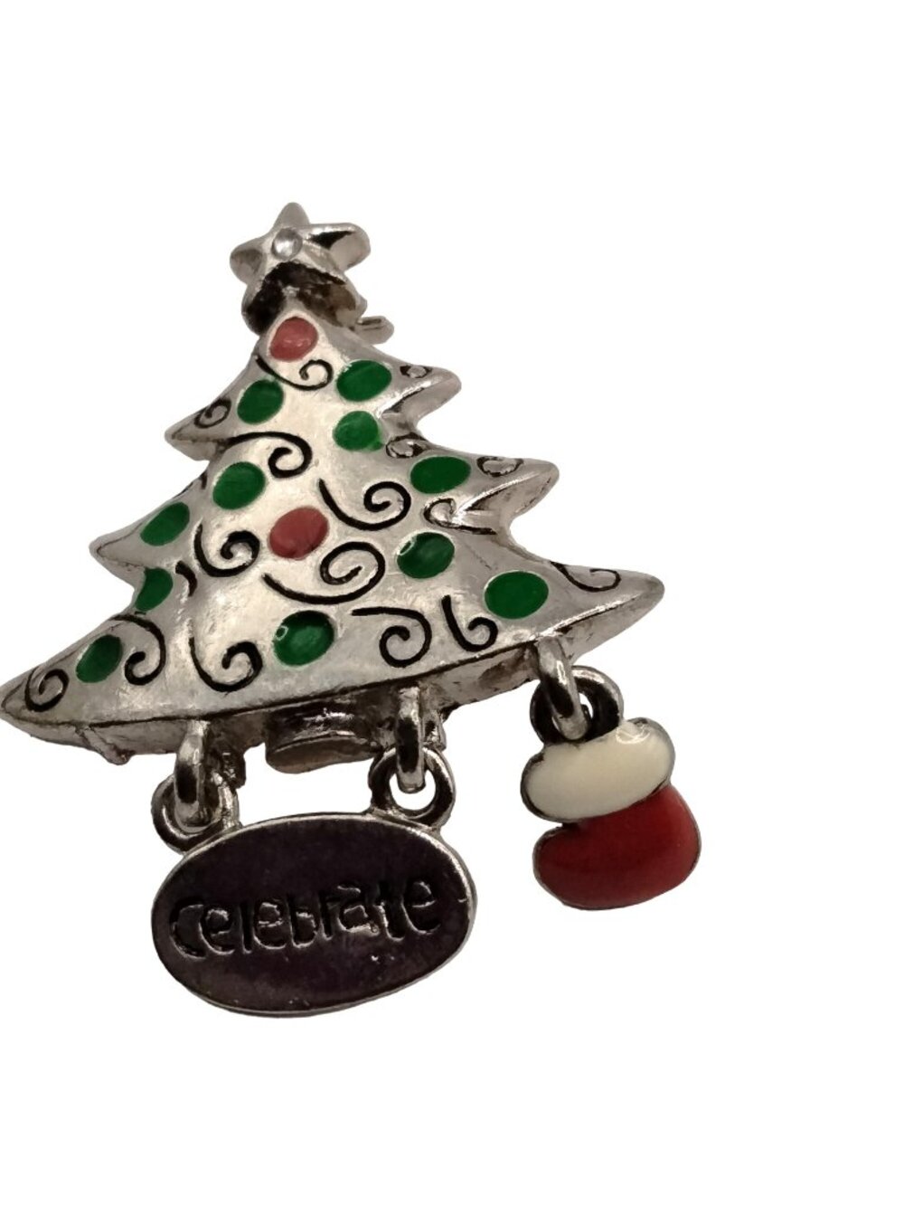 Christmas Tree Brooch Pin Celebrate Charm Stocking Dangle Holiday Pinback